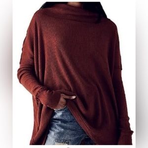 Free People Juicy Ribbed Cowl Neck Long Sleeve Top